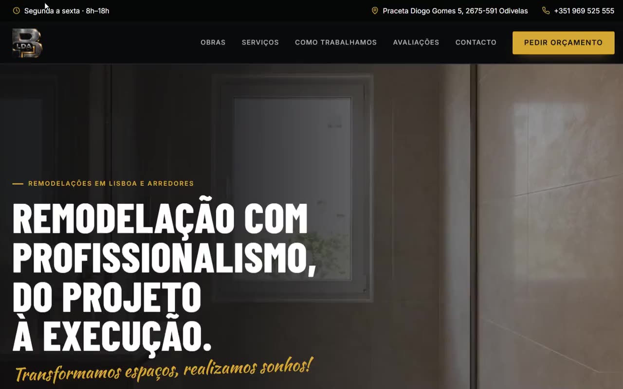 Página inicial do site da Berlinsky Remodelações